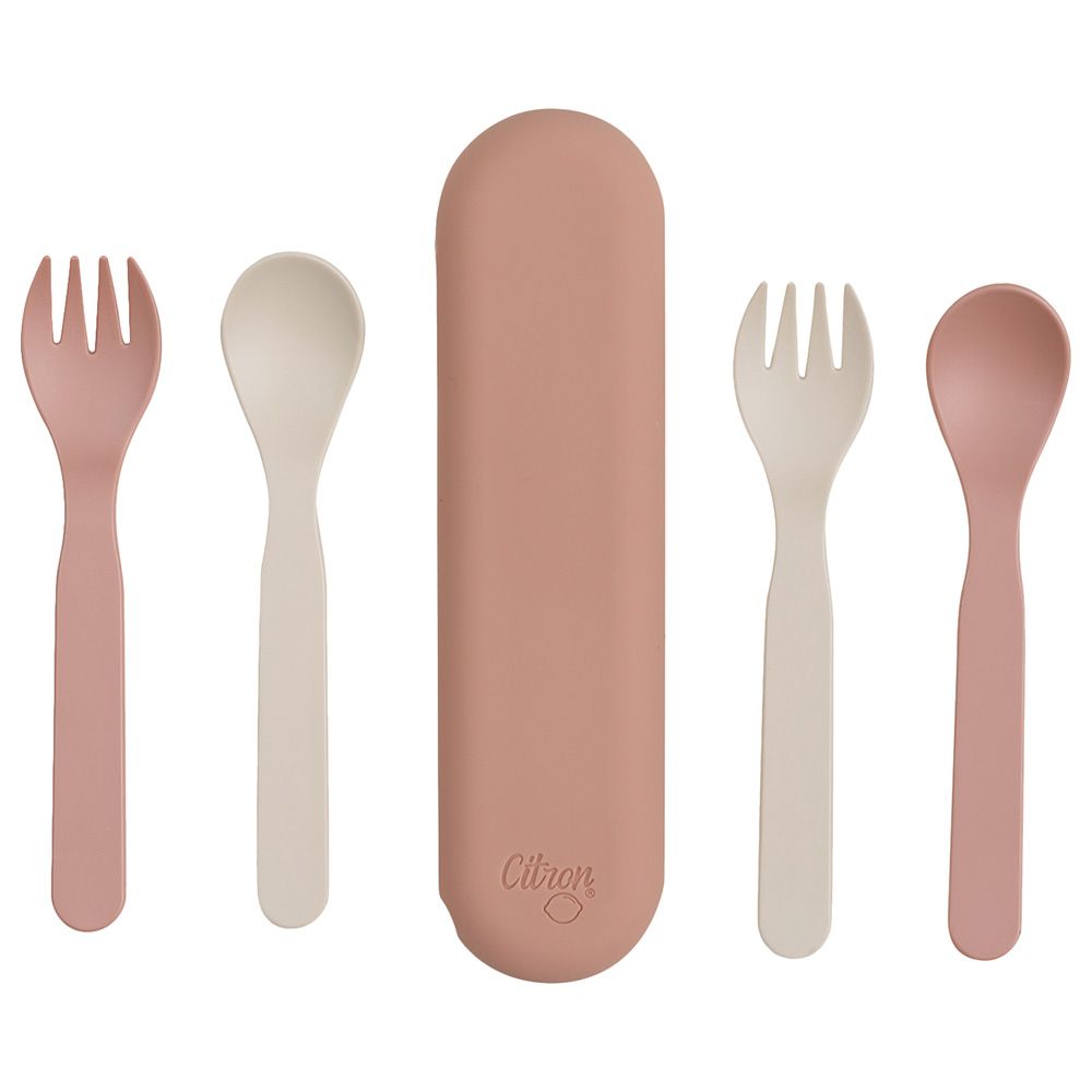 Citron - PLA Cutlery and Case - Set of 2 - Pink/Ivory