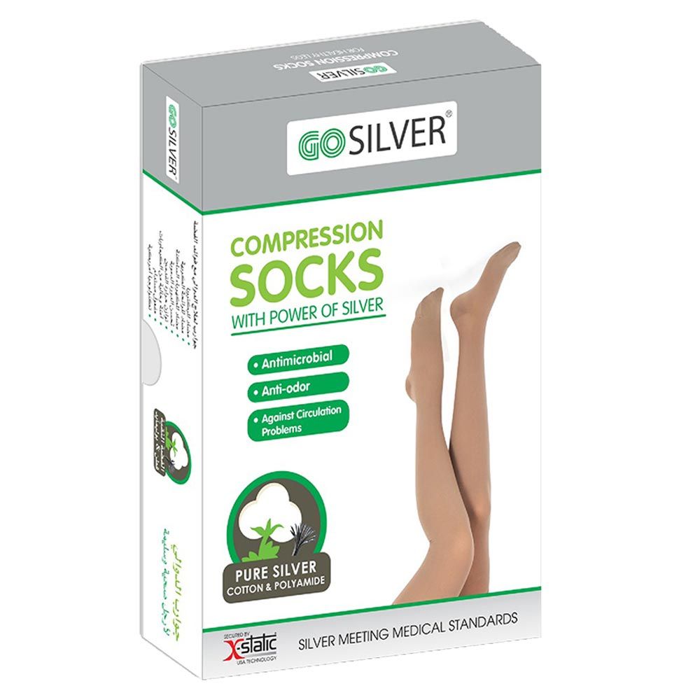 Go Silver - Knee Length Closed Toe Socks Class 1 - Nude