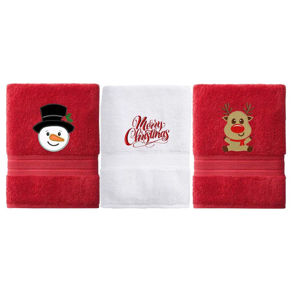 Creative Costumez - Christmas Towels - Pack of 3 - White/Red