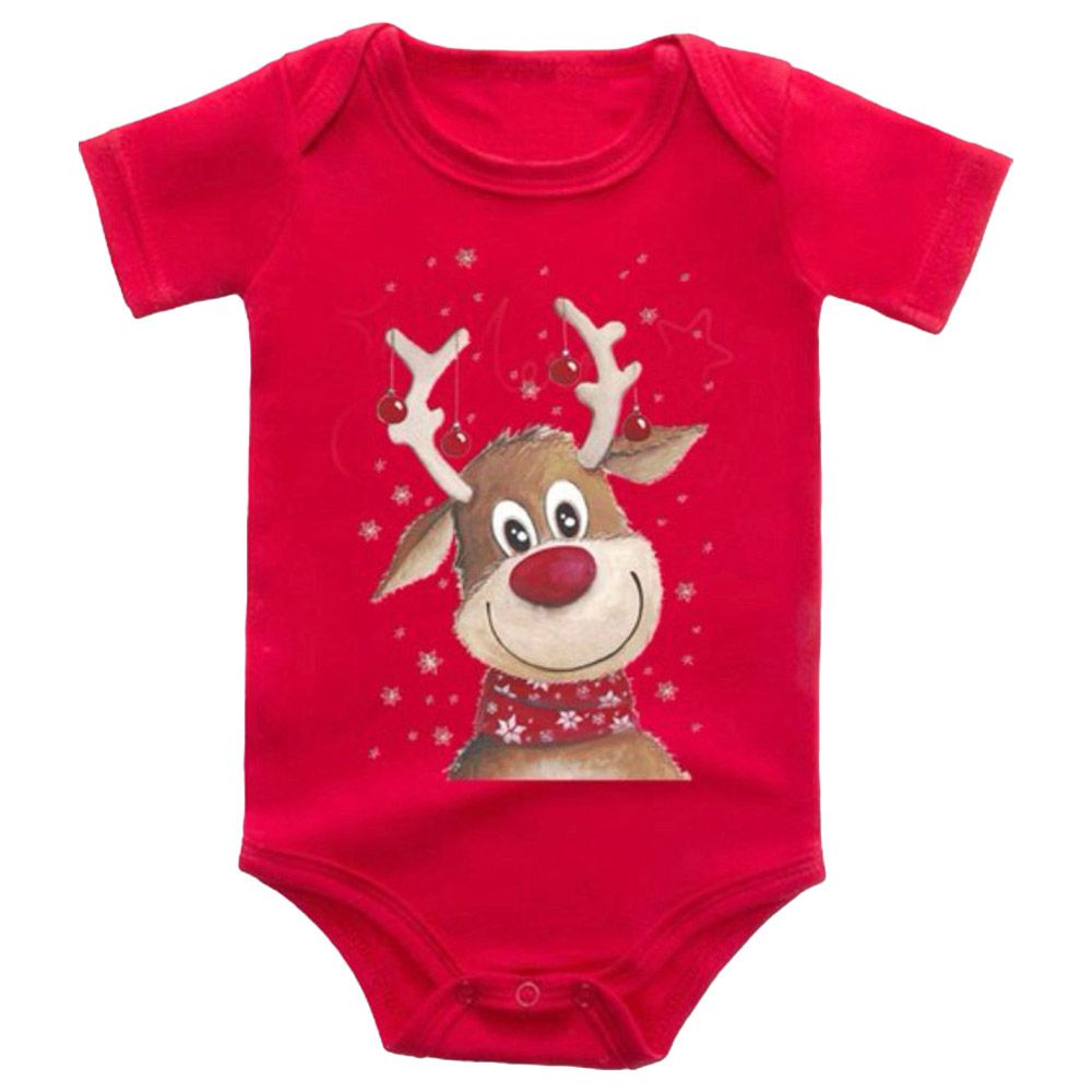 Matching Family - Deer Print Christmas Romper - Red