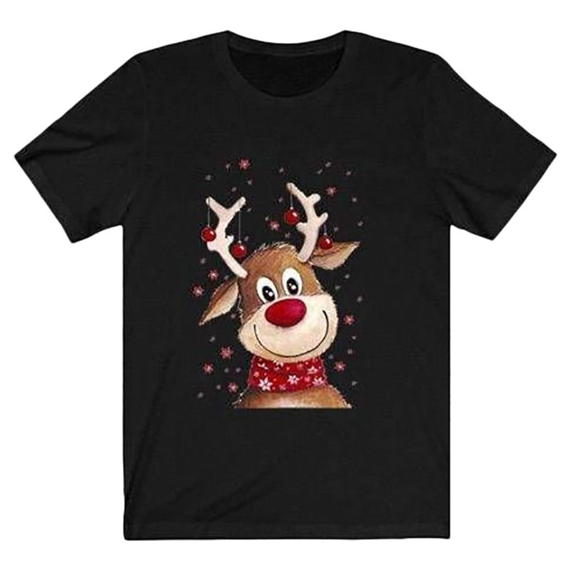 Matching Family - Adult Deer Print Christmas T-Shirt - Black