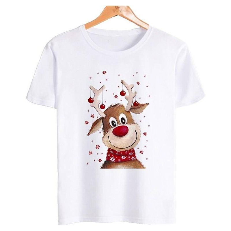 Matching Family - Adult Deer Print Christmas T-Shirt - White