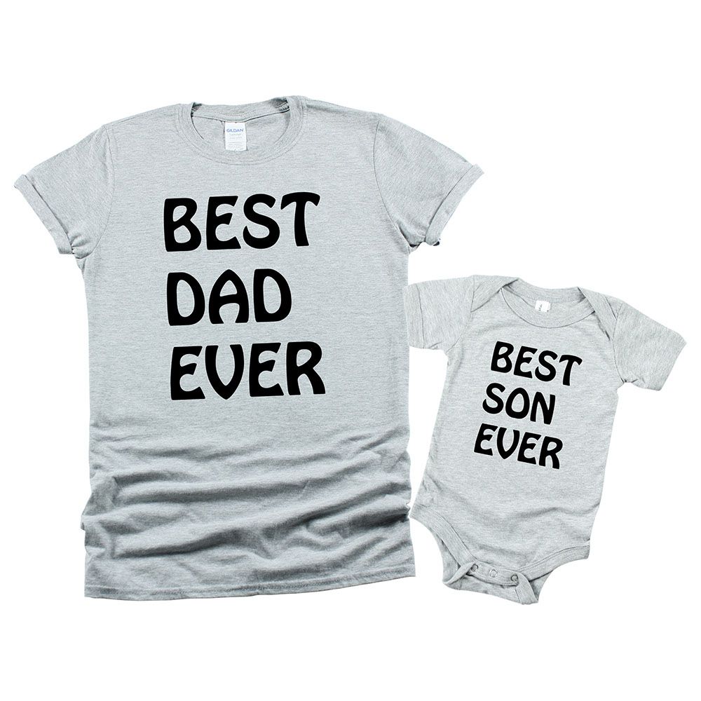 Matching Family Outfits - 2pc-Set - Best Dad & Best Son Ever - Grey_