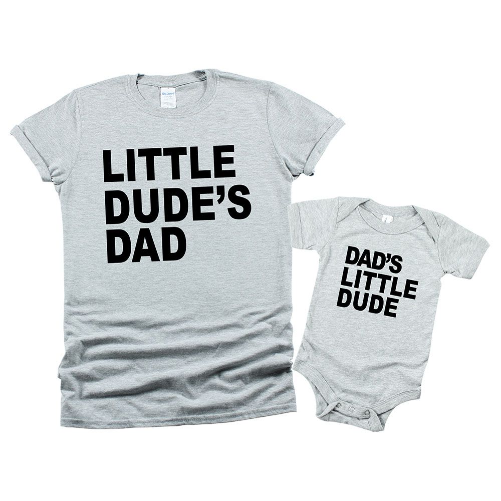 Matching Family Outfits - 2pc-Set - Little Dude's Dad/Dad's Little Dude - Grey_