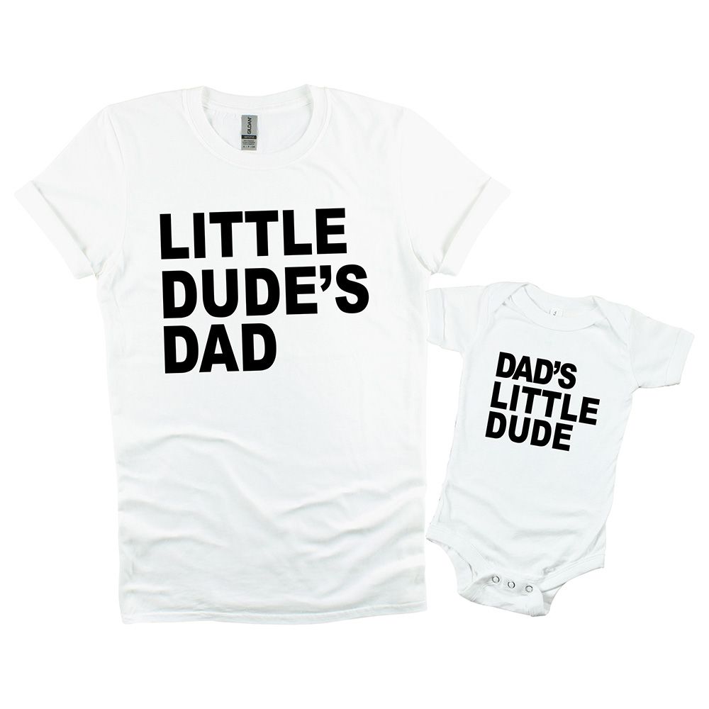 Matching Family Outfits - 2pc-Set - Little Dude's Dad/Dad's Little Dude - White_