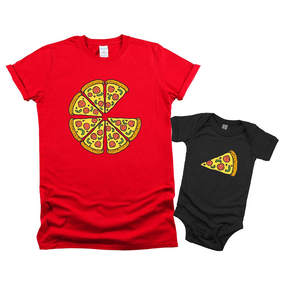 Matching Family Outfits - 2pc-Set - Dad/Mumz & Baby Pizza - Red_