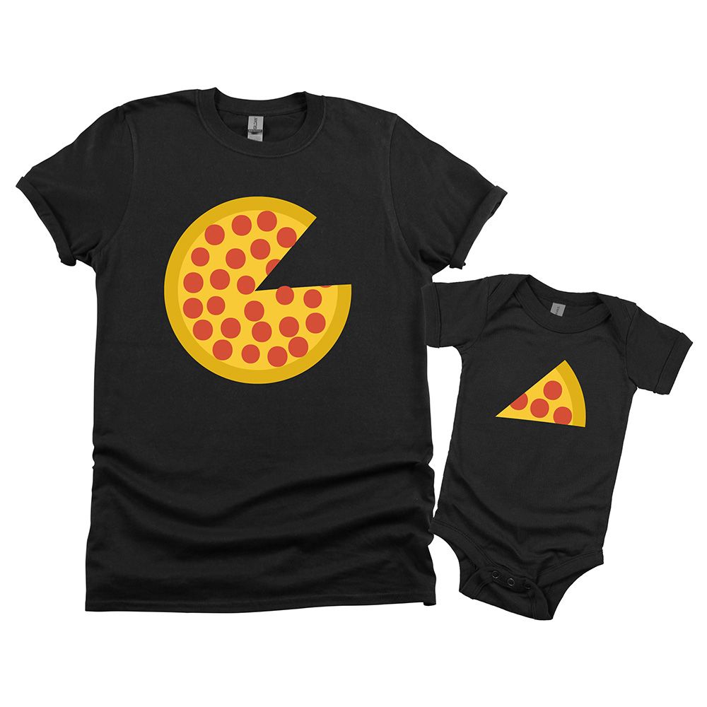 Matching Family Outfits - 2pc-Set - Dad/Mum & Baby Pepperoni Pizza - Black_