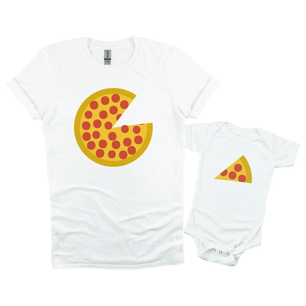 Matching Family Outfits - 2pc-Set - Dad/Mum & Baby Pepperoni Pizza - White_