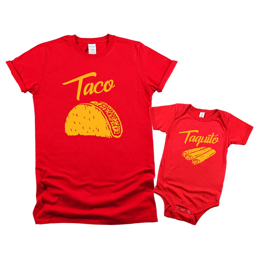 Matching Family Outfits - 2pc-Set - Dad/Mum & Baby Taco - Red_