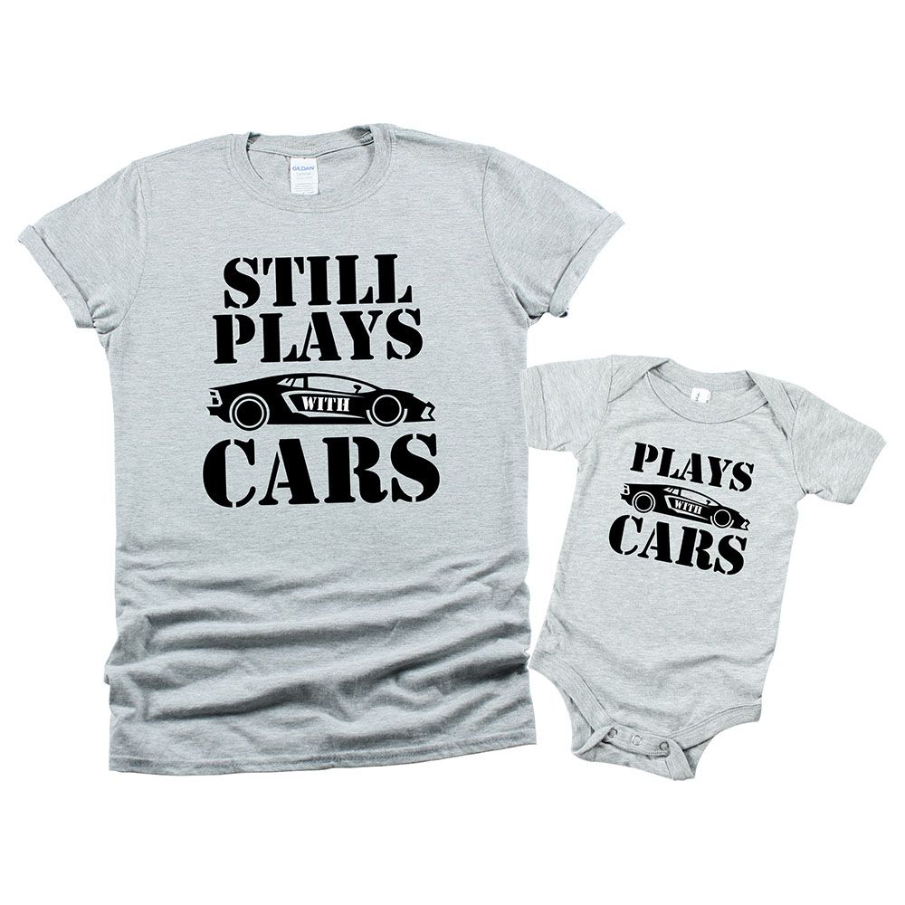 Matching Family Outfits - 2pc-Set - Dad & Baby Still Plays With Car - Grey_