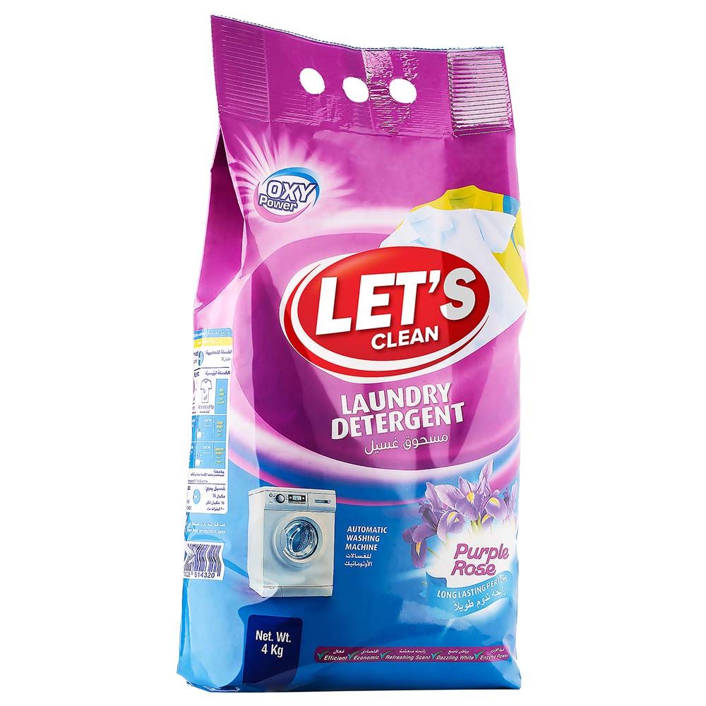 Let's Clean - Detergent Powder For Automatic Machine - 4Kg - Purple Rose