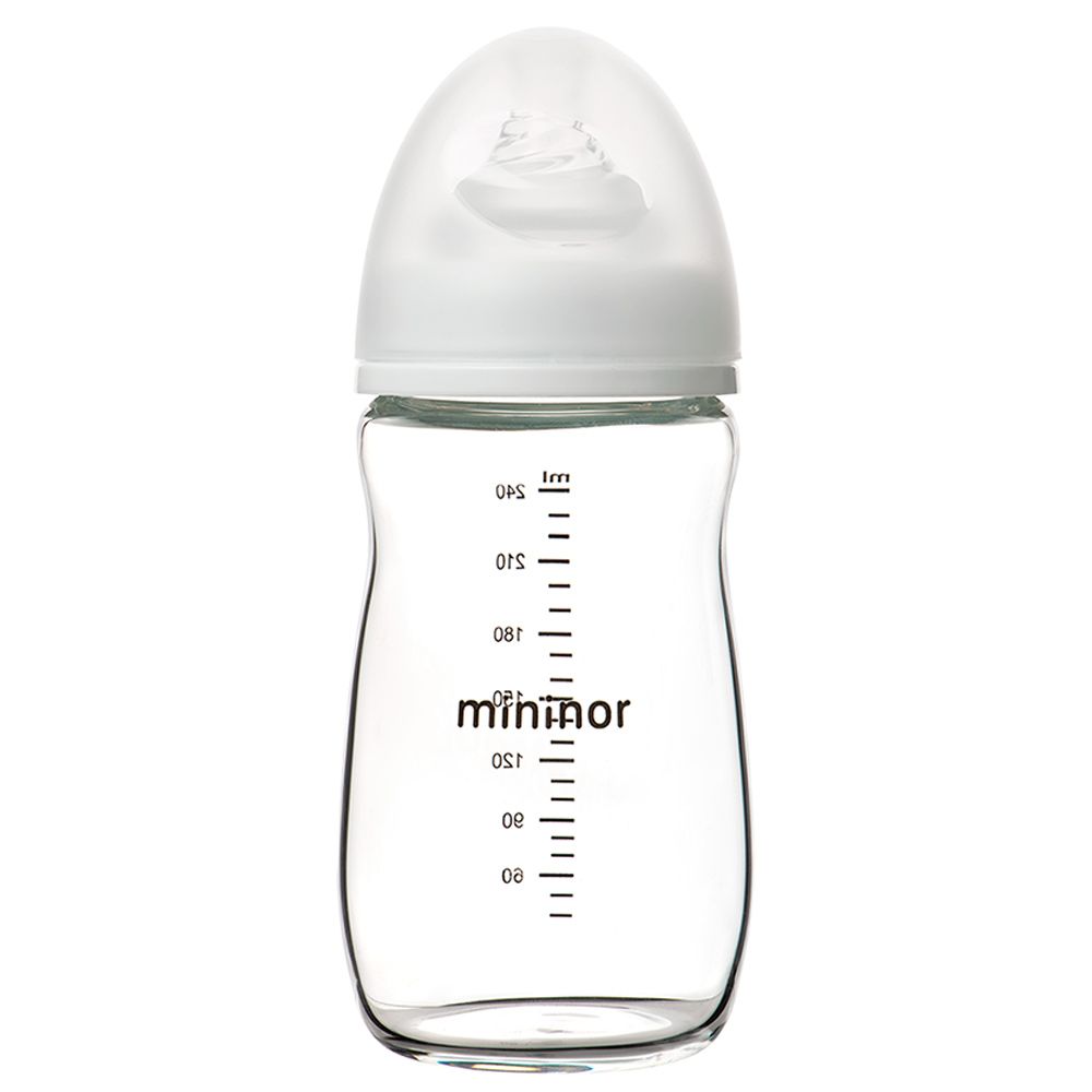 Mininor - Anti-Colic Glass Baby Feeding Bottle - 240ml 