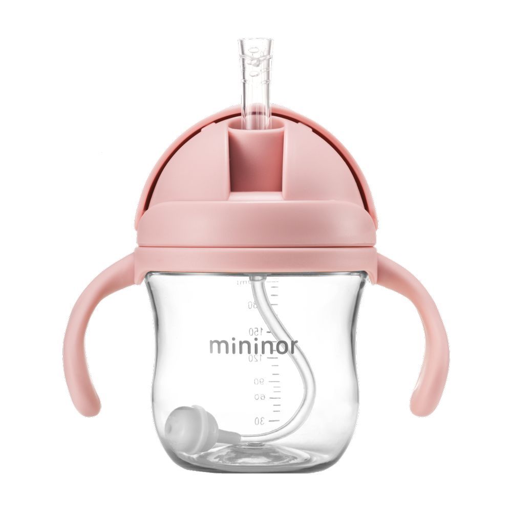 Mininor - Non-spill Trainer Straw Cup - 220ml, BPA and BPS Free Tritan, Weighted Straw, 6m+ - Rose