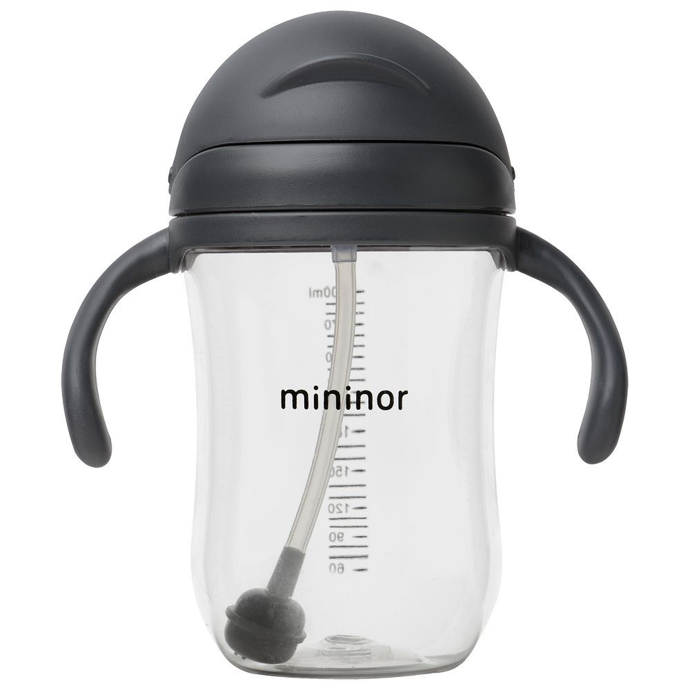 Mininor - Non-spill Trainer Straw Cup - 220ml, BPA and BPS Free Tritan, Weighted Straw, 6m+ - Black Raven