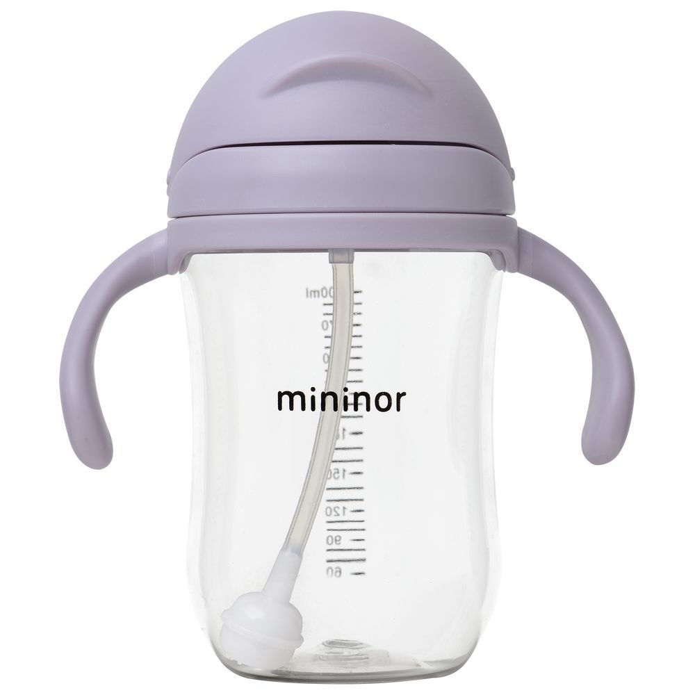 Mininor - Non-spill Trainer Straw Cup - 220ml, BPA and BPS Free Tritan, Weighted Straw, 6m+ - Lilac Flower