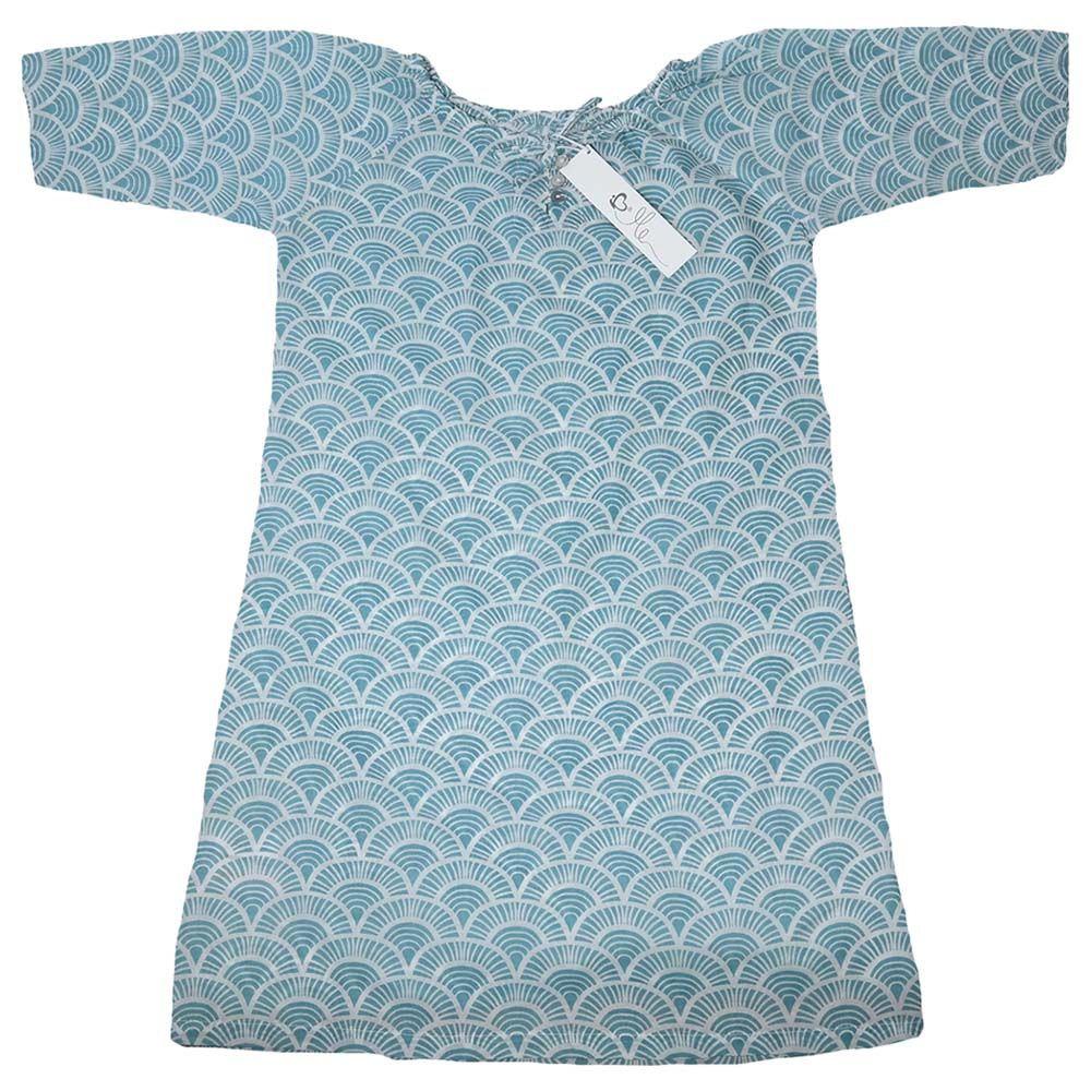 Me - Handprinted Organic Nightgown - Art Deco Blue