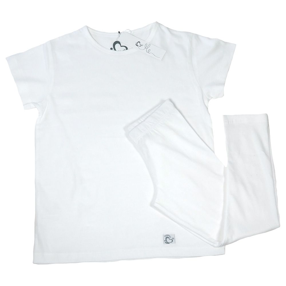 Me - Organic Oversized T-Shirt & Bottoms Set - White