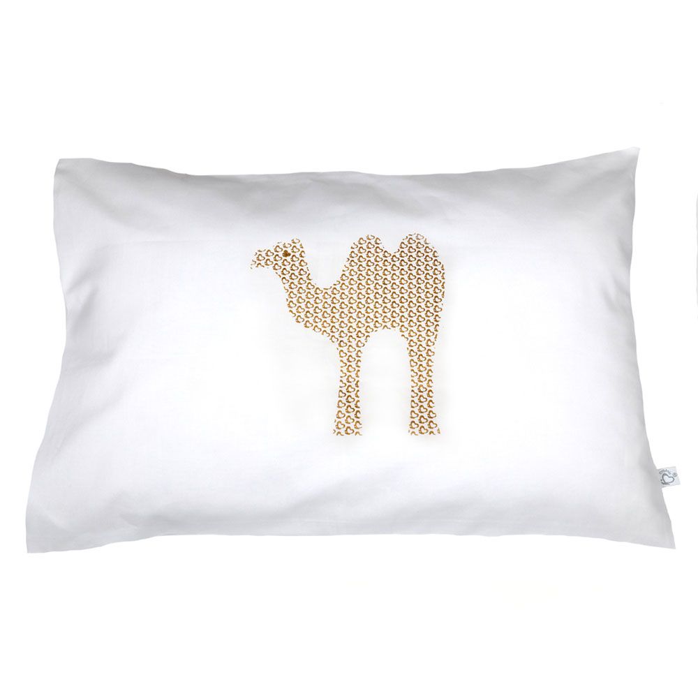 Me - Handprinted Organic Junior Cushion - Me Camel Gold