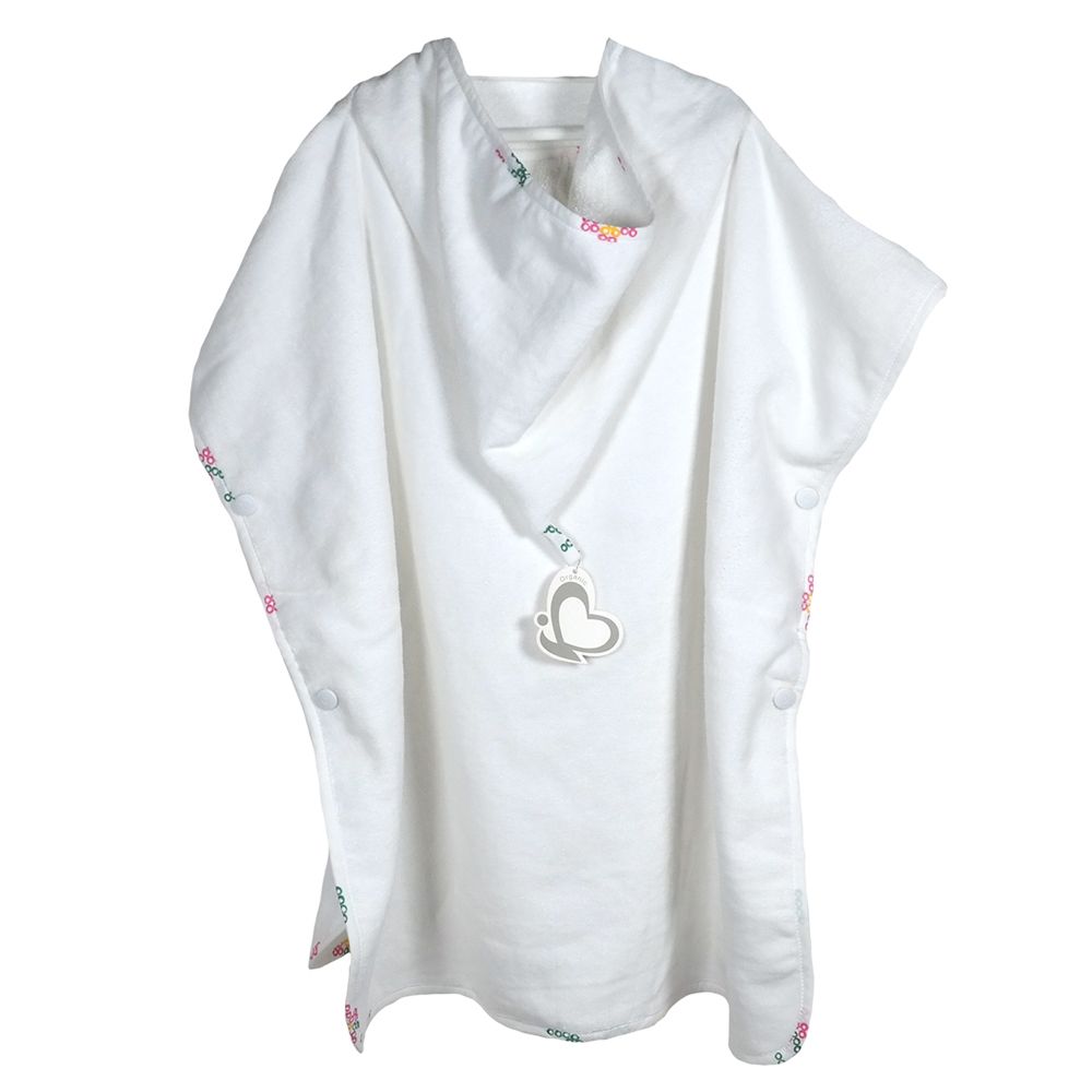 Me - Organic Toddler Poncho - Hamaflowers - White & Pink