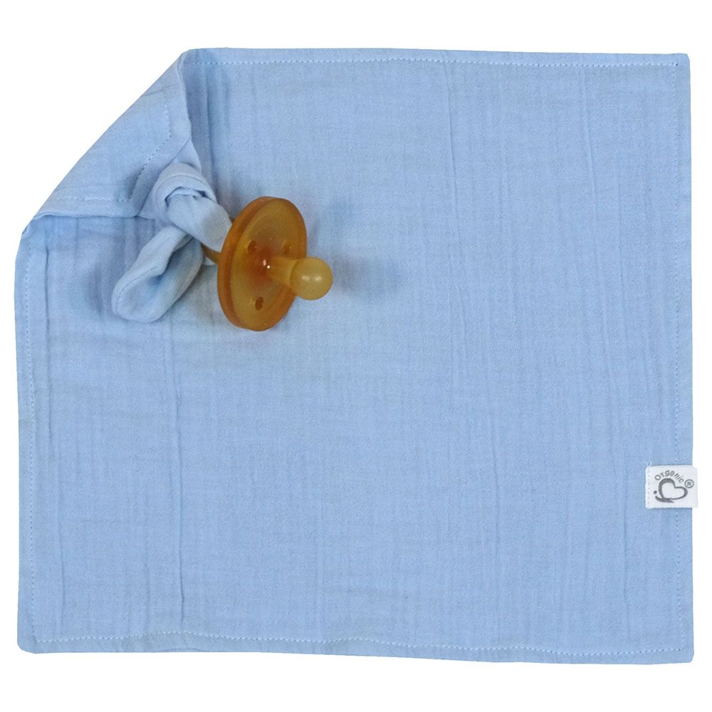 Me - Organic Pacifier Holder Snuggle - Crinkle Muslin - Blue