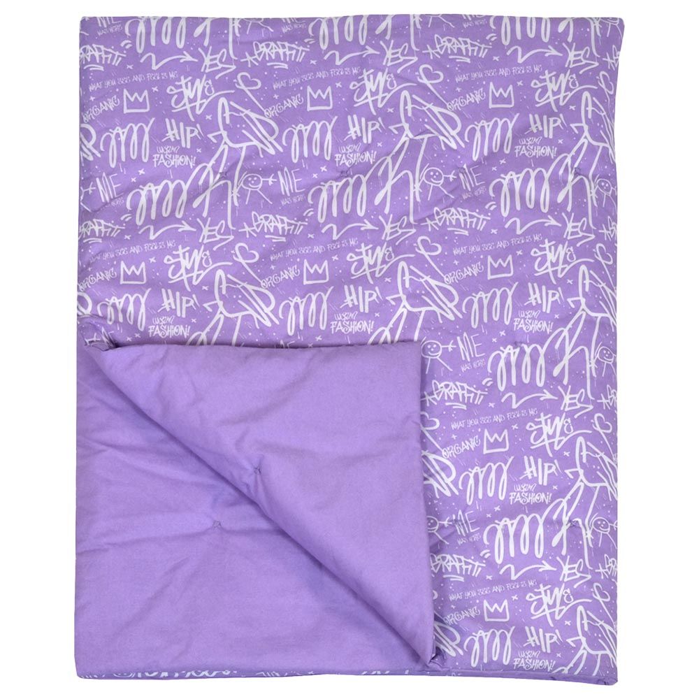 Me - Organic Graffiti Quilted Blanket - Purple