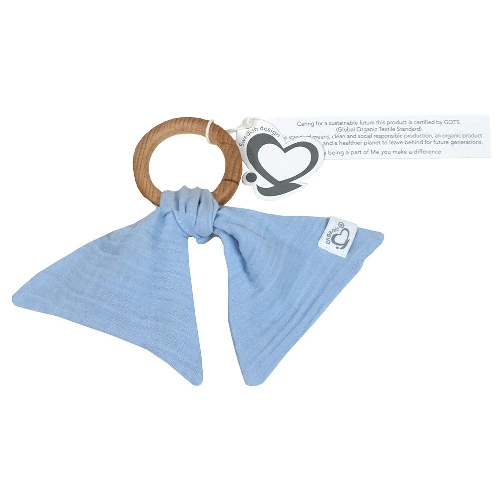 Me - Organic Rattle & Teething Ring - Crinkle Muslin - Blue