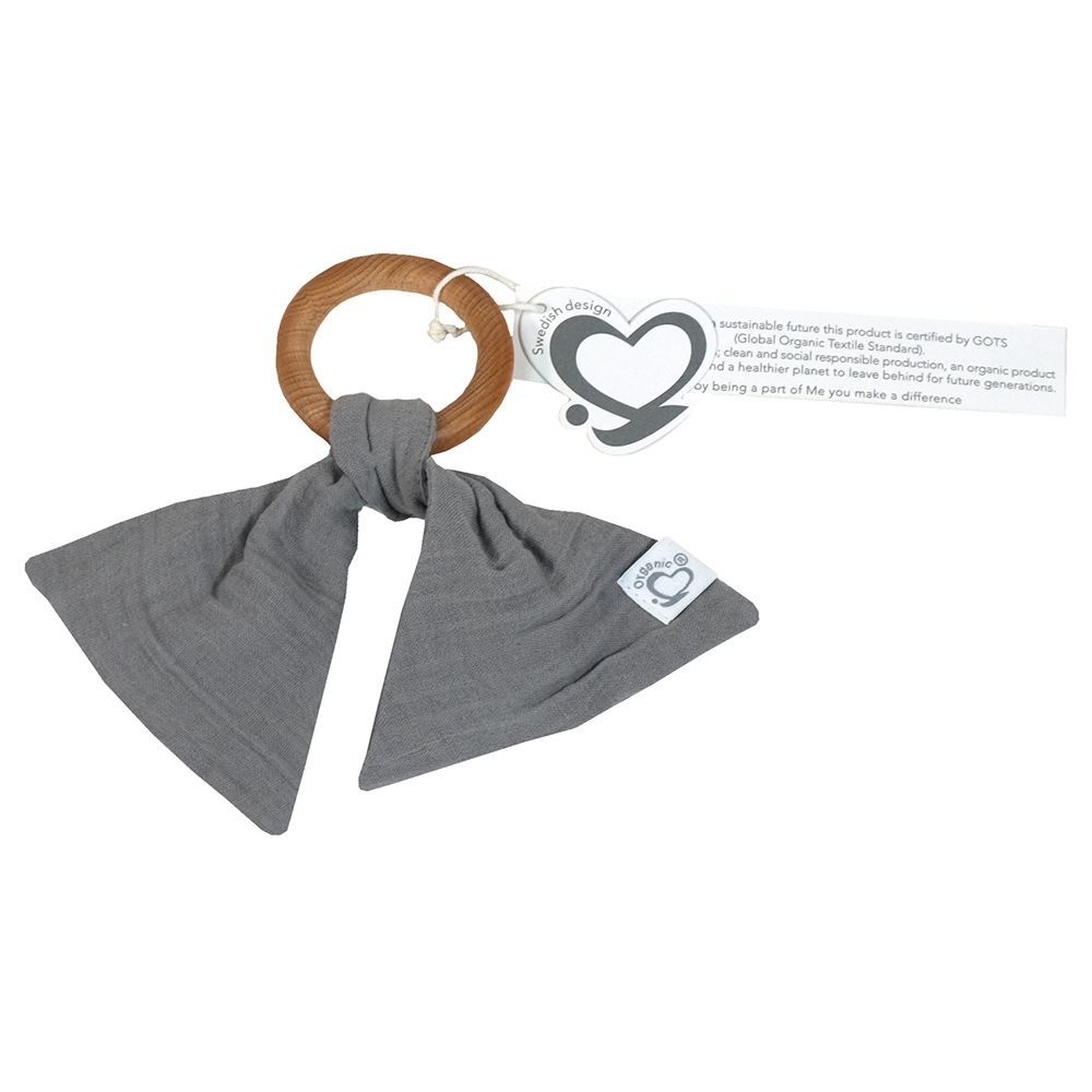 Me - Organic Rattle & Teething Ring - Crinkle Muslin - Grey