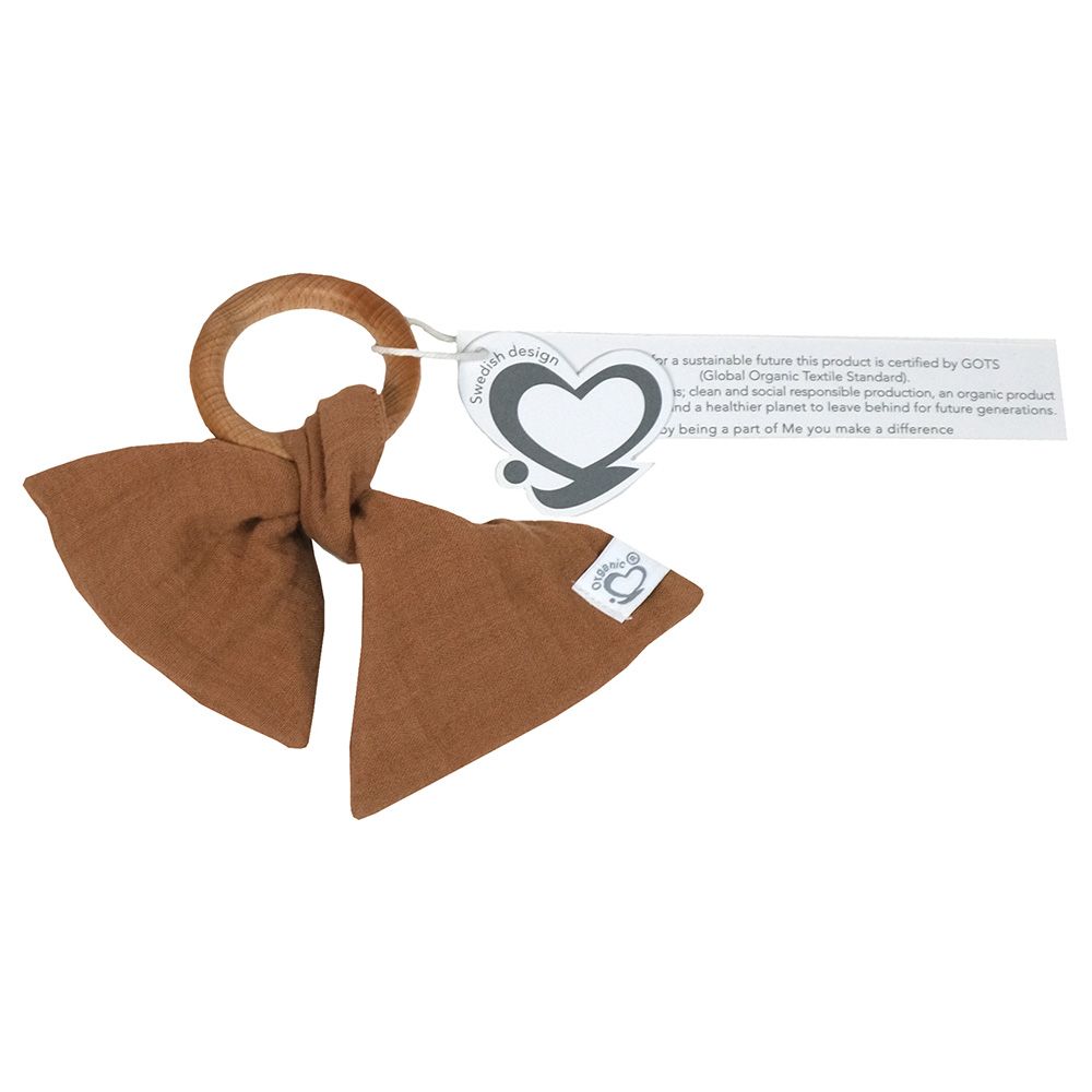 Me - Organic Rattle & Teething Ring - Crinkle Muslin - Mocca