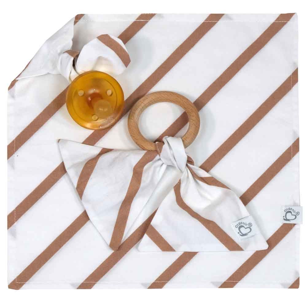 Me - Organic Stripy Rattle & Pacifier Holder - Pack of 2 - Mocca