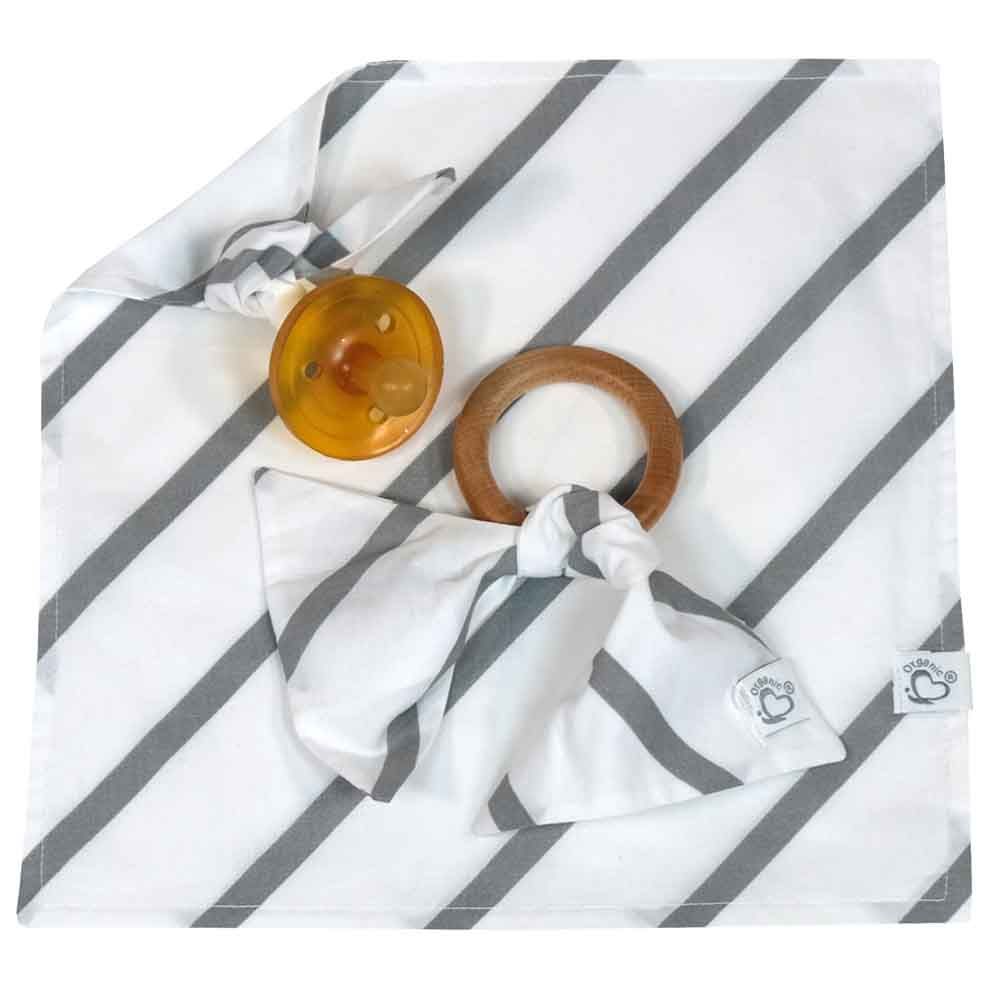 Me - Organic Stripy Rattle & Pacifier Holder - Pack of 2 - Grey