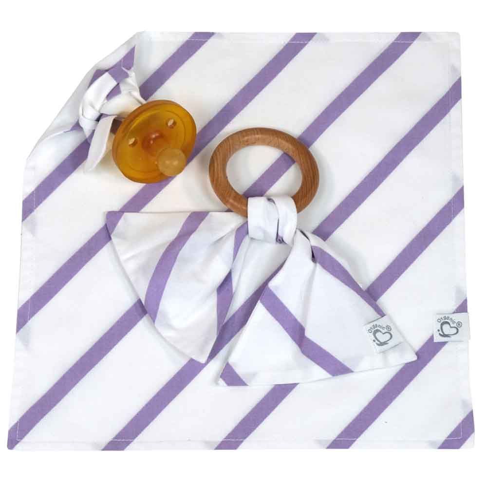 Me - Organic Stripy Rattle & Pacifier Holder - Pack of 2 - Purple