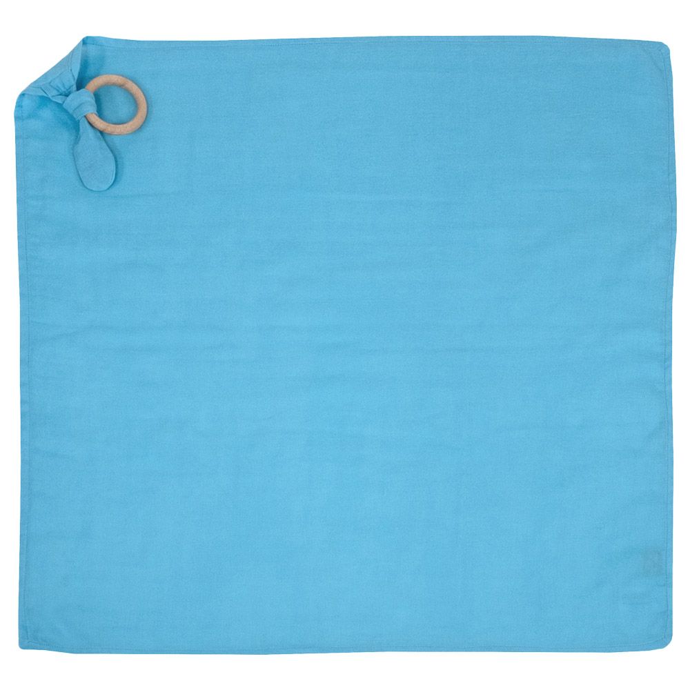 Me - Organic Teething Ring Muslin Blanket - Turquoise