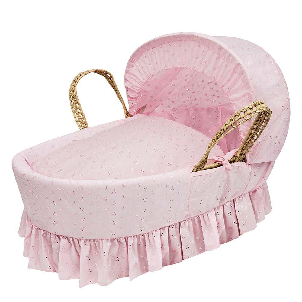 Kinder Valley - Broderie Anglaise Palm Moses Basket -  Pink