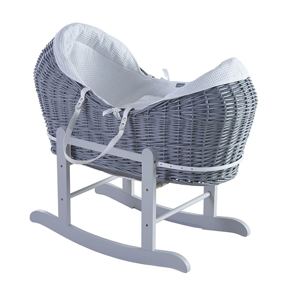 Kinder Valley - White Waffle Grey Pod Moses Basket W/ Grey Stand