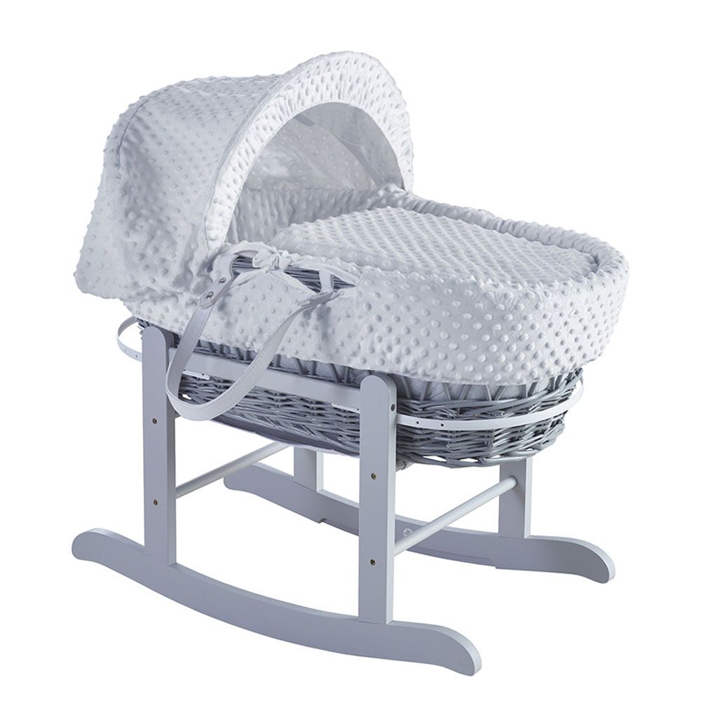 Kinder Valley - White Dimple Grey Moses Basket w/ Stand