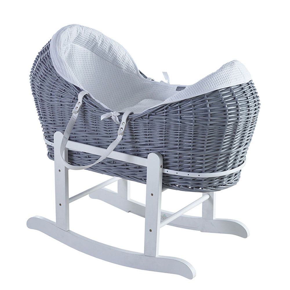 Kinder Valley - White Waffle Grey Pod Moses Basket w/ Stand