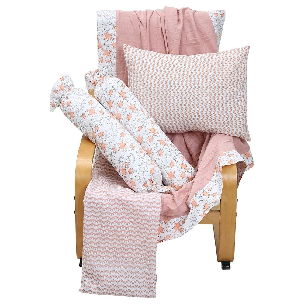 Mi Dulce An'ya - Organic Starry Cot Bedding Set - Pink