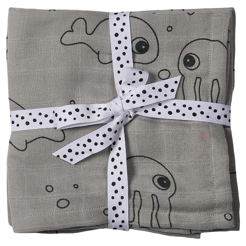 Done By Deer - Burp Cloth 2-Pack Sea Friends - Grey