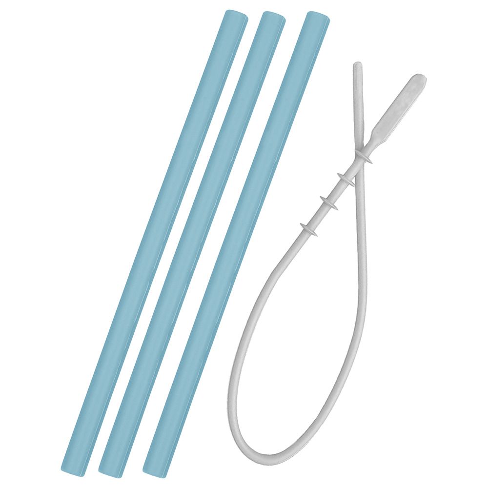 Minikoioi - Flexi Straws - 3pcs & Brush - Mineral Blue