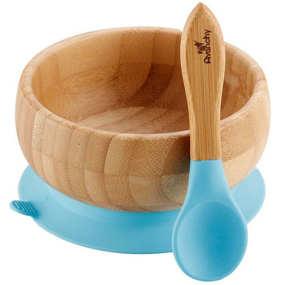 Avanchy - Baby Bamboo Stay Put Suction Bowl + Spoon - Blue