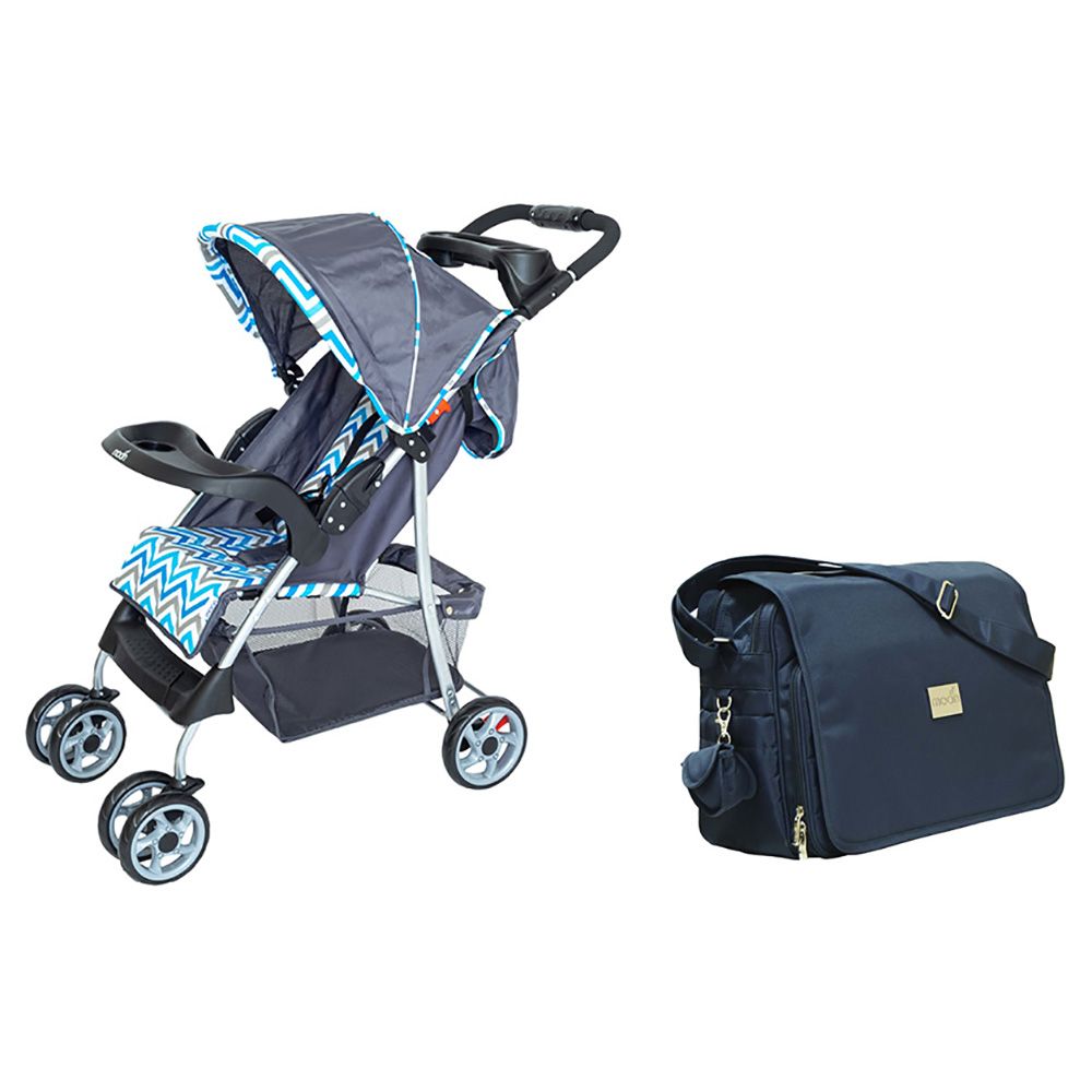 Moon - Fold Travel Stroller + Messenger Diaper Bag - Blue 