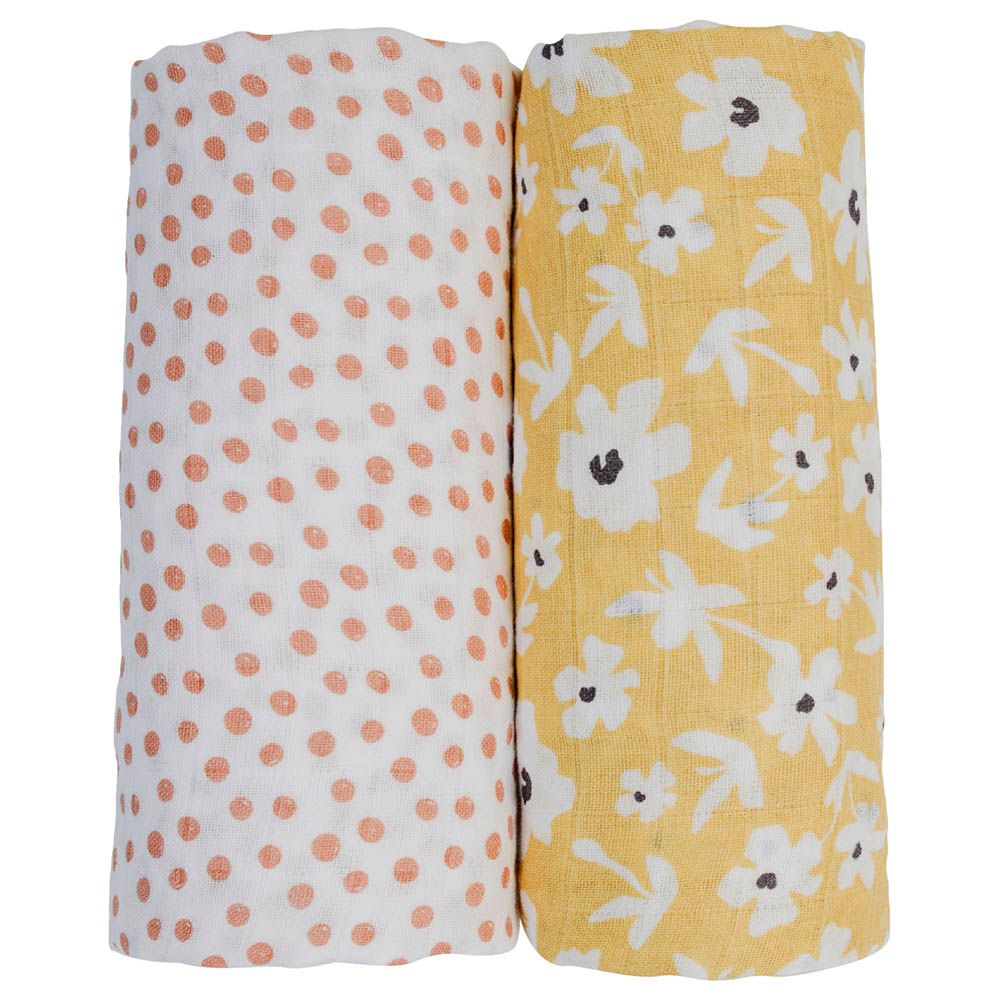 Lulujo - Pack of 2 Cotton Swaddles - Wildflowers & Dots