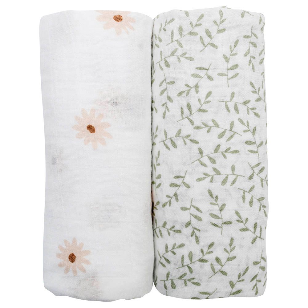 Lulujo - Cotton Swaddles - Pack of 2 - Daisy/Greenery