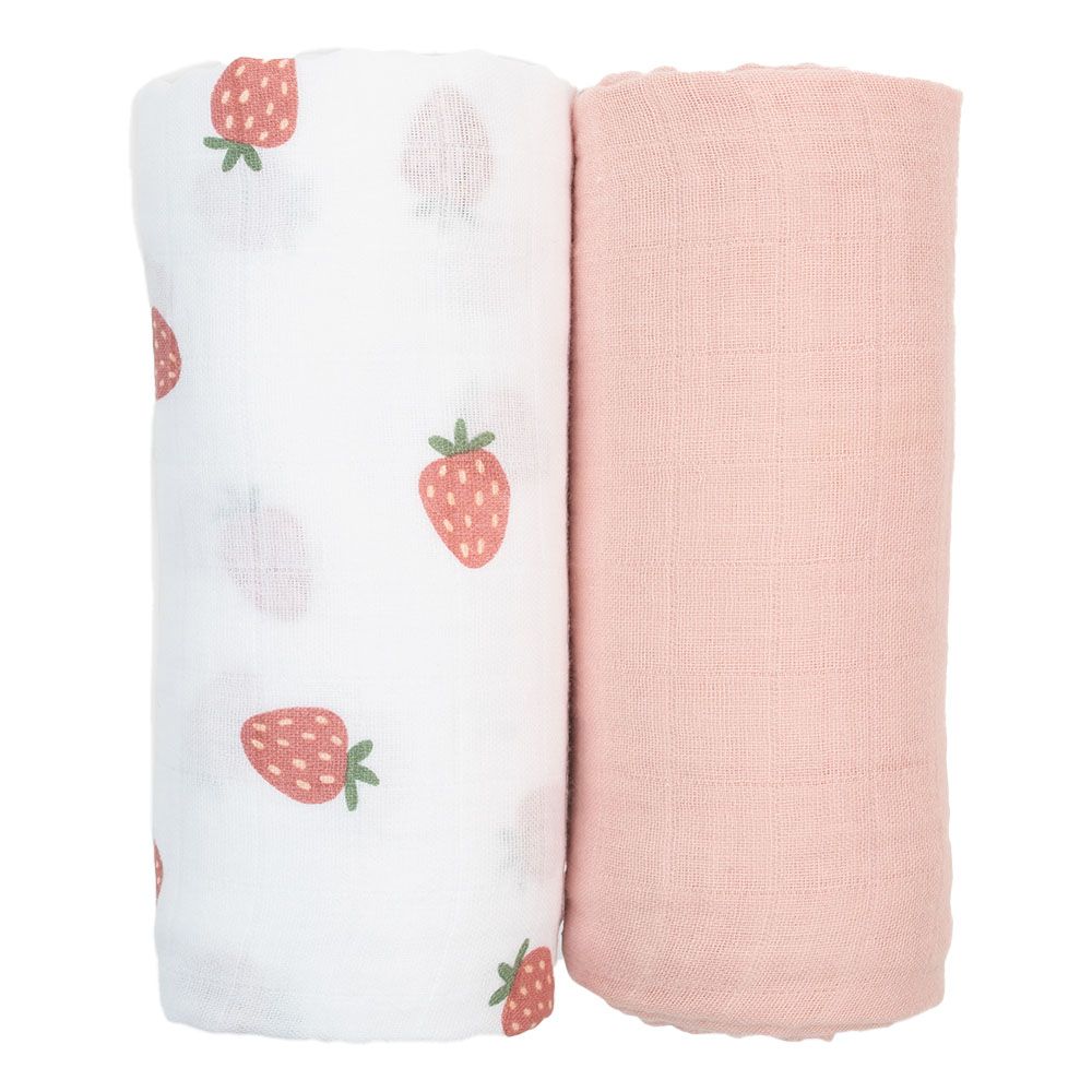 Lulujo - 2pc-Set - Cotton Swaddles - Strawberries & Ballet Slipper