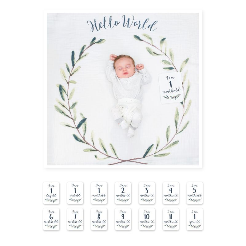 Lulujo - Baby's First Year Blanket & Cards Set Hello World