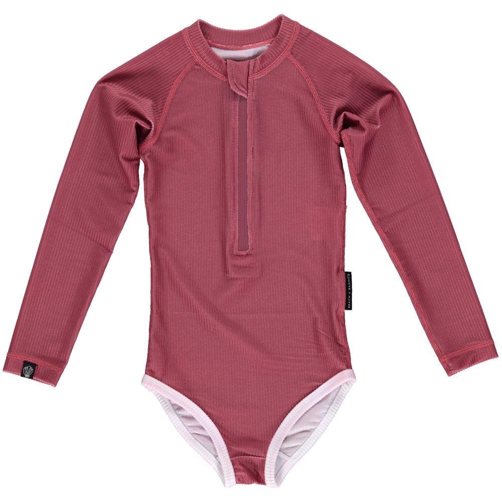 Beach & Bandits - Garnet Ribbed Swimsuit - Long Sleeve