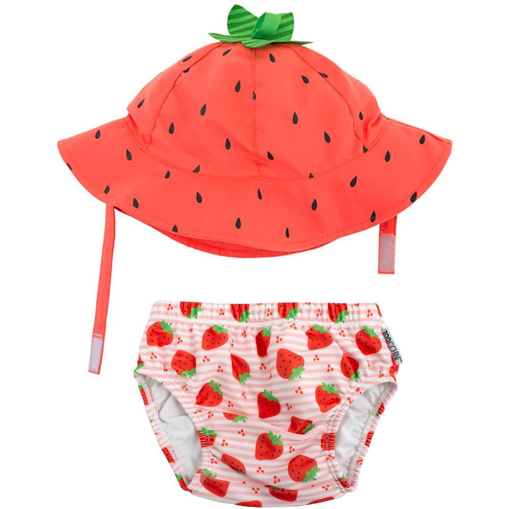 Zoocchini - Baby Swim Diaper & Sun Hat Set - Strawberry