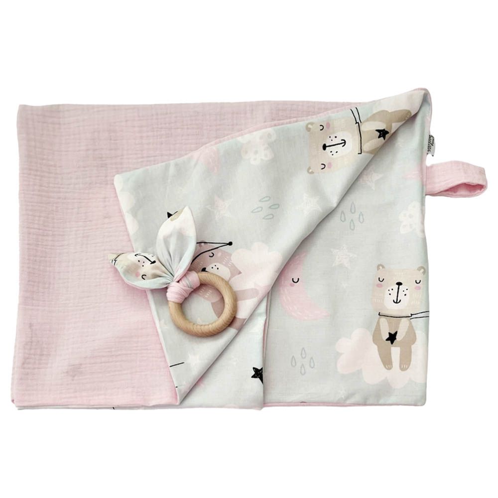 Mon.Amelissa - Baby Blanket Muslin Cotton 70cm - Pink Bears