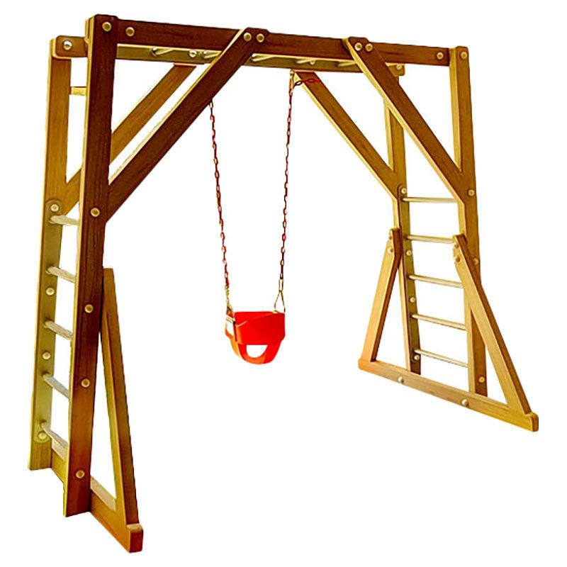 Moon Kids - Free Standing Monkey Bars w/ Swing, Natural Wood