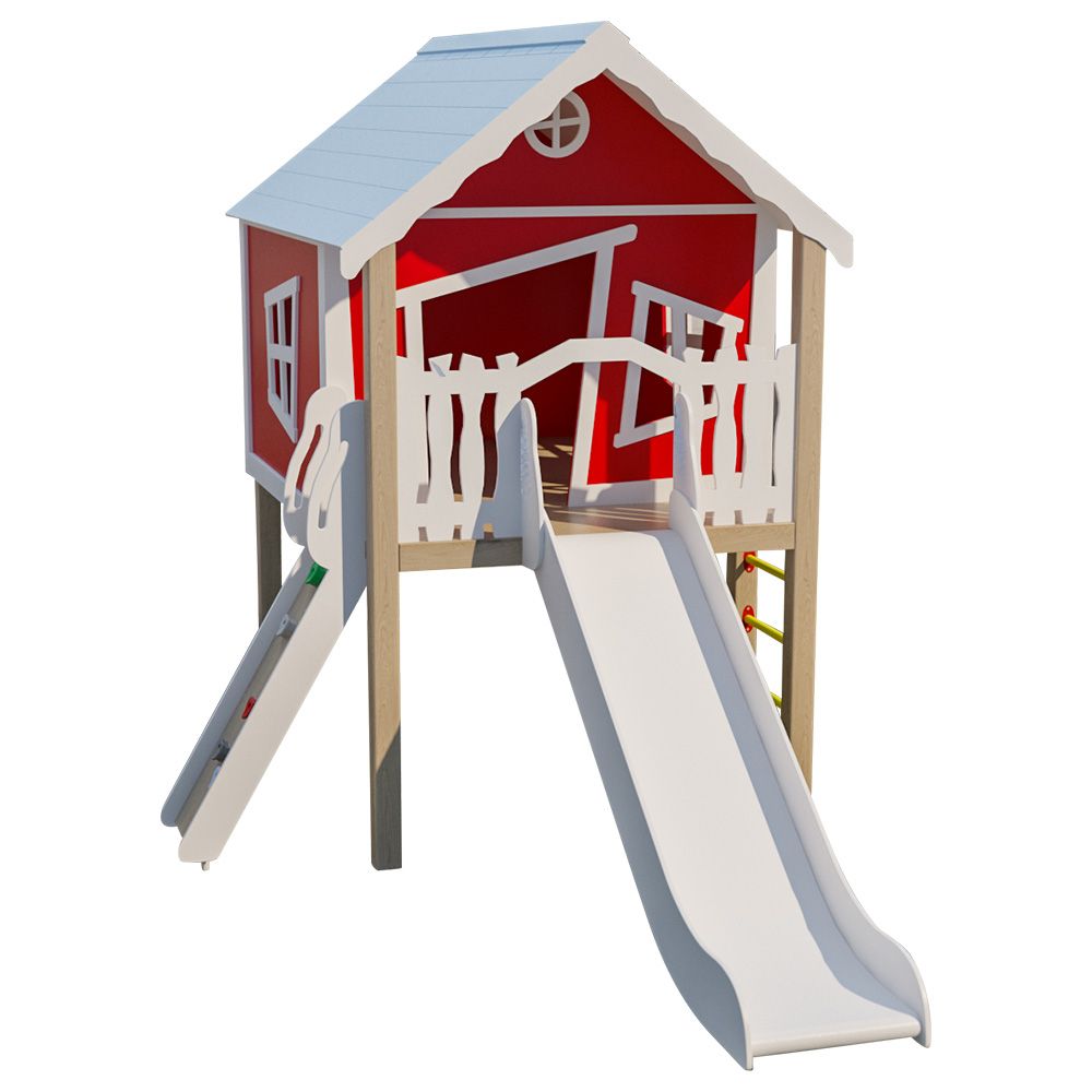 Moon Kids - Explorer Playhouse W/ Climbing Wall Ramp & Slide